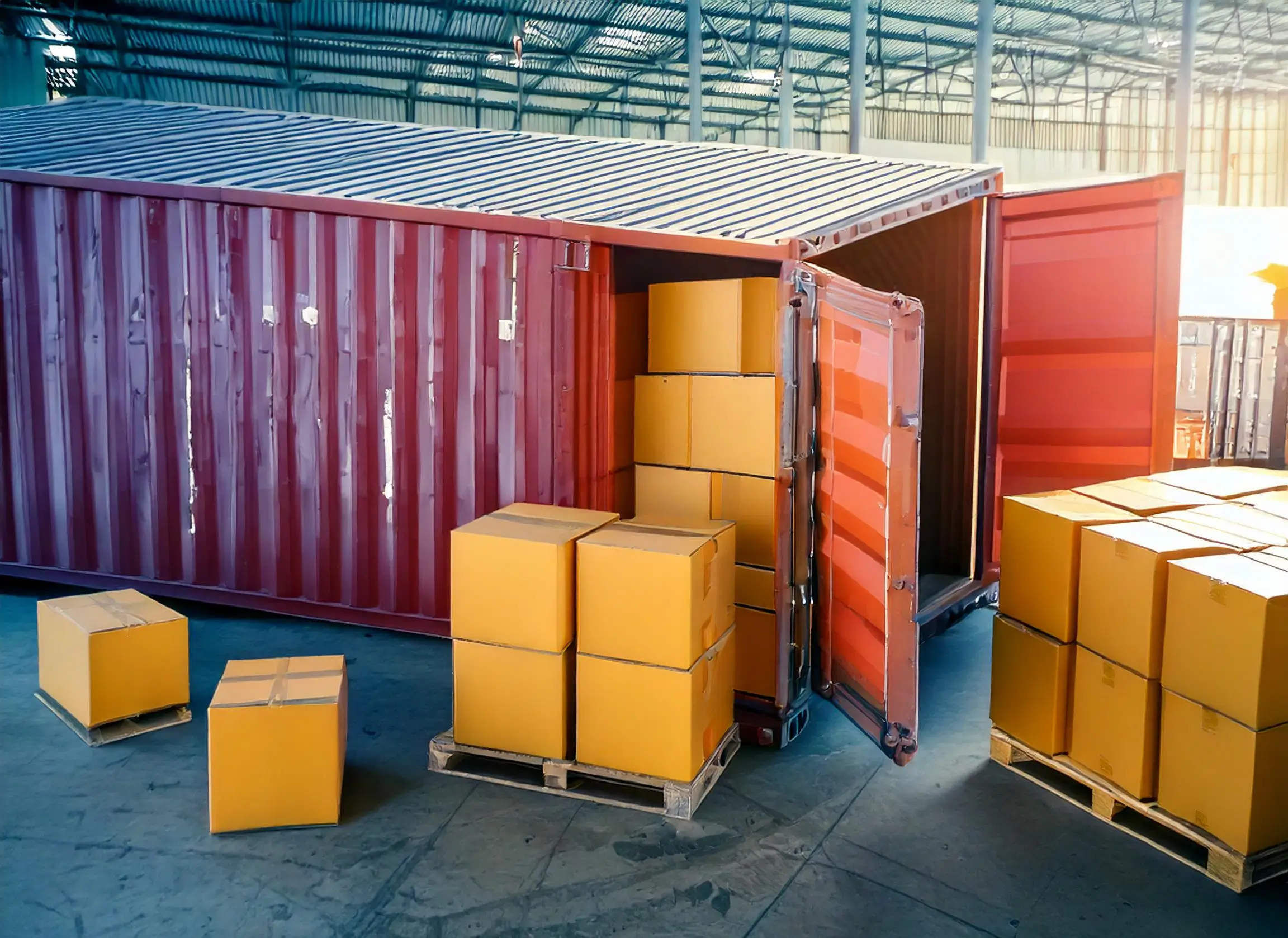 Image showing Container off-load boxex Operation at the large warehouse